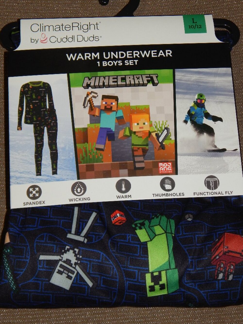 NEW Boy Size L 10/12 ClimateRight Cuddl Duds MINECRAFT Warm Underwear Pajama Set